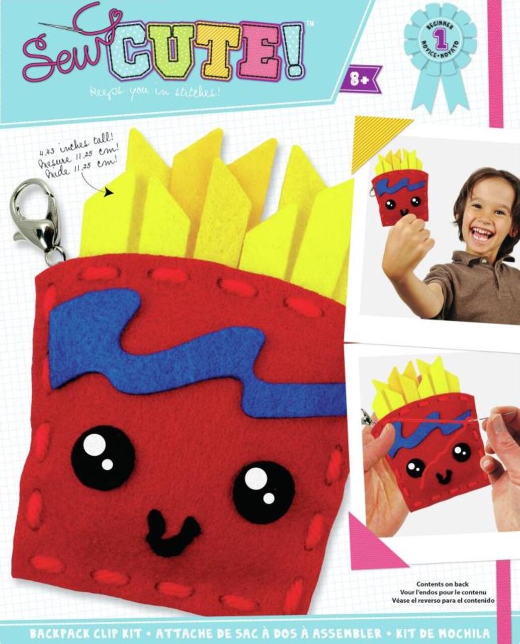 DIY Sew Cute French Fries Kids Beginner Felt Backpack Clip Sewing Kit